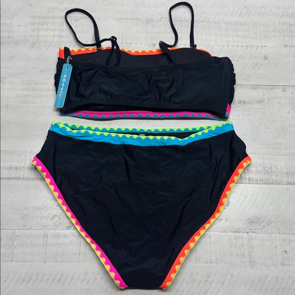 popvil Neon Color Block Bandeau Strapless Bikini Sets Two Piece Bathing Suits - Picture 5 of 9